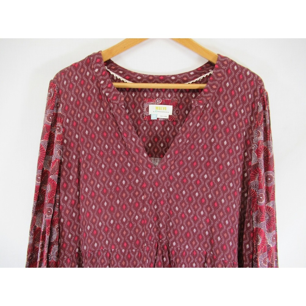 Anthropologie Maeve Tiered Mini Dress Plus Size 2X Long Sleeve V-neck Boho - Picture 2 of 7